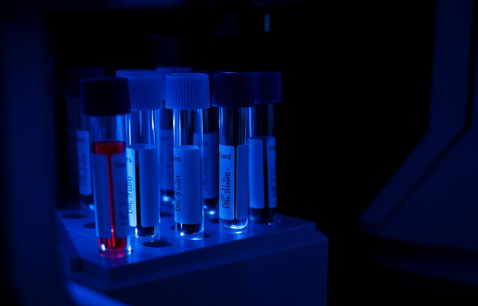 Blood sample vials in an automated laboratory analyser